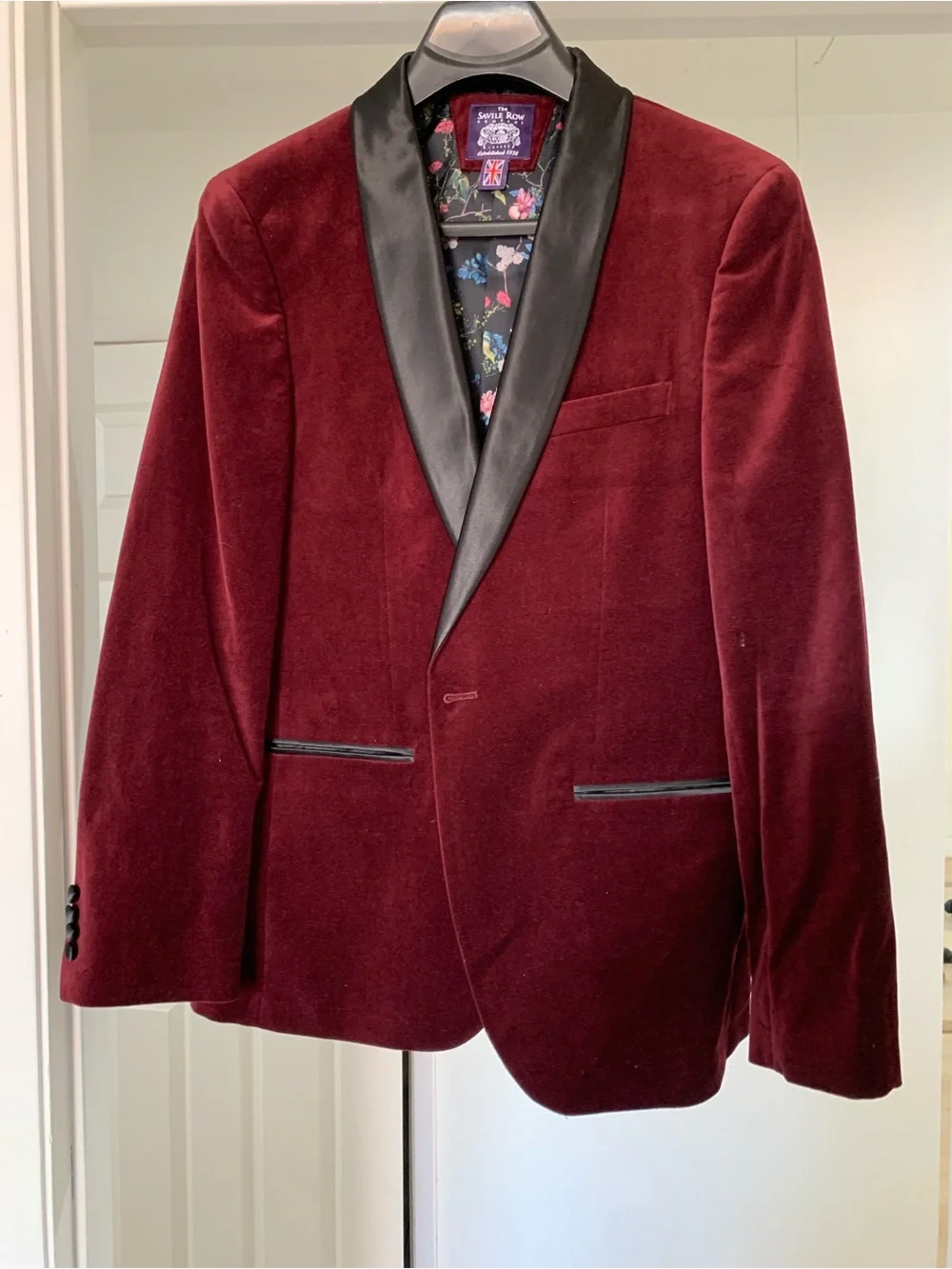 Burgundy Shawl Collar Single Button Velvet Suit Separate Sport Coat